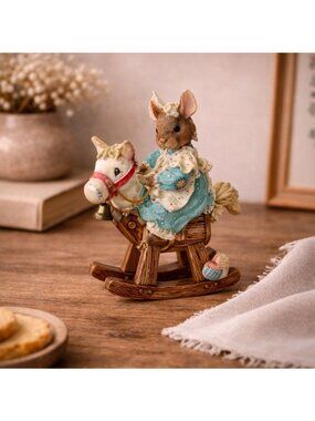 Priscilla Hillman Enesco Mouse Rocking Horse Figurine Nursery Cottagecore Decor